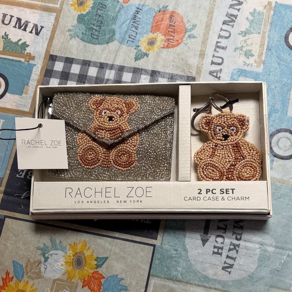 Rachel Zoe Beaded Teddy Bear Card Case and Charm Set